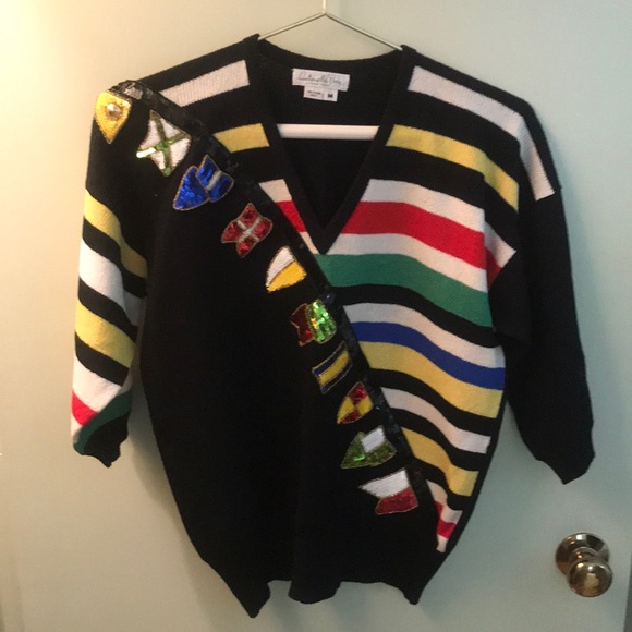 Ladies stripe and sequined sweater-half sleeve-M - Picture 5 of 5